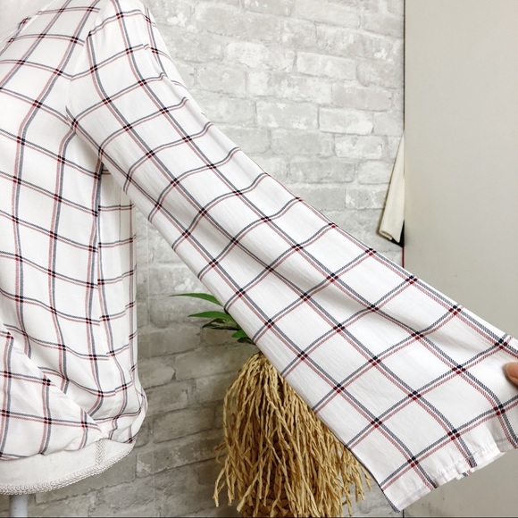 En Creme | Red/Blue Plaid/Checkered Long-sleeve Top Small - Picture 6 of 8